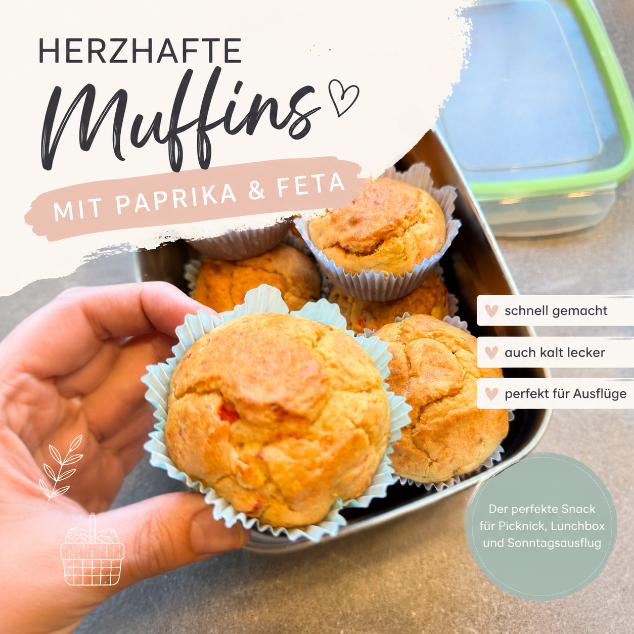 Herzhafte Muffins mit Paprika und Feta – perfekt für Ausflüge, Picknick & unterwegs