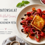 Tomatensalat mit gebackenem Feta und Pickled Onions – einfaches Sommersalat Rezept