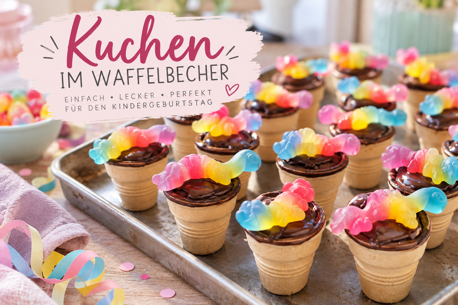 Kuchen im Waffelbecher – einfache Mini-Kuchen für Kindergeburtstag & Co.